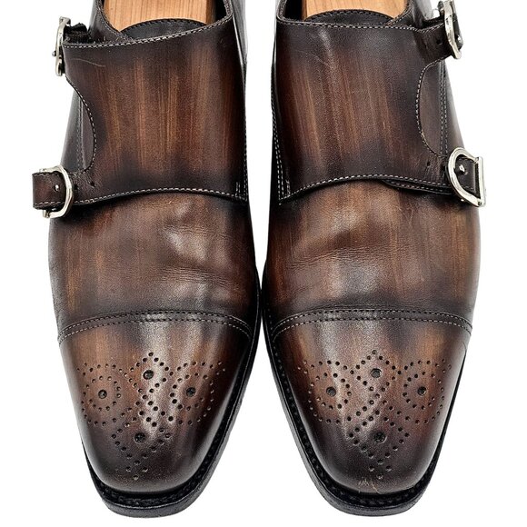 Chalk Mark Men\'s 8.5 Antique Patina Brown Dress Shoes Double Monk Strap Loafers